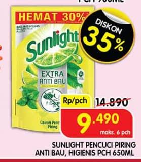 Promo Harga Sunlight Pencuci Piring Anti Bau With Daun Mint, Higienis Plus With Habbatussauda 650 ml - Superindo