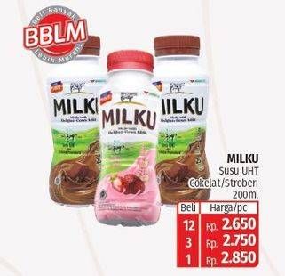 Promo Harga Milku Susu UHT Cokelat Premium, Stroberi 200 ml - Lotte Grosir