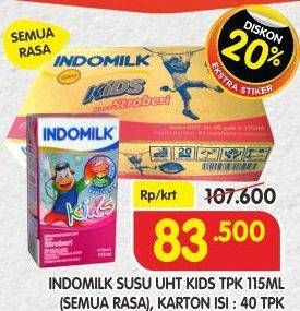 Promo Harga INDOMILK Susu UHT Kids All Variants per 40 pcs 115 ml - Superindo