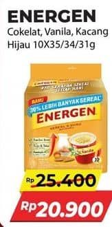 Promo Harga Energen Cereal Instant Chocolate, Vanilla, Kacang Hijau per 10 sachet 30 gr - Alfamidi
