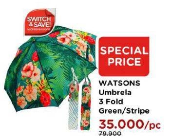 Promo Harga WATSONS Umbrella 3 Fold Green, Stripe  - Watsons