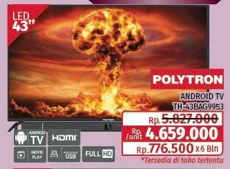 Promo Harga Polytron PLD 43BAG9953 | Smart Cinemax Soundbar LED TV 43"  - Lotte Grosir