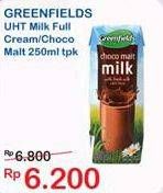 Promo Harga GREENFIELDS UHT Full Cream, Choco Malt 250 ml - Indomaret