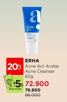 Erha Acneact Acne Cleanser Scrub Beta Plus 60 gr Diskon 19%, Harga Promo Rp76.900, Harga Normal Rp96.000, Khusus Member Rp. 72.900, Khusus Member