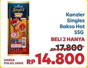 Kanzler Singles Bakso 55 gr Diskon 16%, Harga Promo Rp14.800, Harga Normal Rp17.800, KlikIndomaret