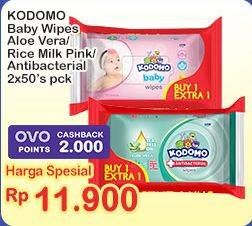 Promo Harga Kodomo Baby Wipes Anti Bacterial, Classic Blue, Rice Milk Pink 50 pcs - Indomaret