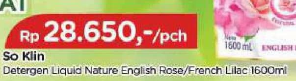 Promo Harga So Klin Liquid Detergent Nature English Rose, French Lilac 1600 ml - TIP TOP
