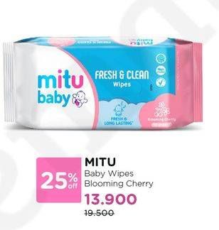 Promo Harga MITU Baby Wipes Fresh & Clean Pink Blooming Cherry 50 pcs - Watsons