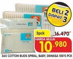 Promo Harga 365 Cotton Buds Baby, Spiral, Dewasa per 3 bungkus 100 pcs - Superindo