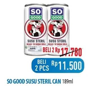 Promo Harga So Good Susu Steril 189 ml - Hypermart