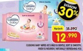 Promo Harga Cussons Baby Wipes Mild Gentle, Soft Smooth, Fresh Nourish, Naturally Refreshing 50 sheet - Superindo