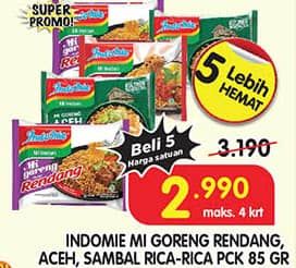 Promo Harga Indomie Mi Goreng Rendang, Aceh, Sambal Rica Rica 85 gr - Superindo
