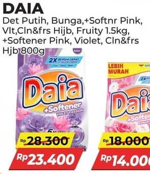 Promo Harga Daia Deterjen Bubuk Bunga, + Softener Pink, Clean Fresh Hijab 1500 gr - Alfamart