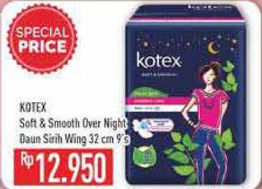 Promo Harga Kotex Soft & Smooth Overnight Wing 32cm 9 pcs - Hypermart