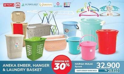 Promo Harga Lion Star/Maspion/Olymplast/Claris/Kiramas/ONYX Aneka Ember. Hanger & Laundry Basket  - Carrefour