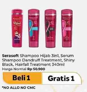 Promo Harga Serasoft Shampoo Hijab 3in1, Anti Dandruff, Shiny Black, Hairfall Treatment 340 ml - Carrefour