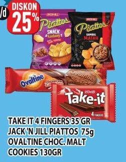 Promo Harga Take It 4 Finger/Piattos Snack Kentang/Ovaltine Choco Malt Cookies  - Hypermart