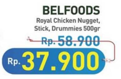 Promo Harga Belfoods Royal Nugget Chicken Nugget Stick, Chicken Nugget Drummies 500 gr - Hypermart