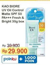 Promo Harga Biore UV Fresh & Bright Sunscreen SPF 50+ PA+++ Oil Control Matte 30 ml - Indomaret