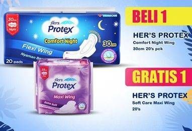 Promo Harga Hers Protex Comfort Night Wing 30cm 20 pcs - Indomaret