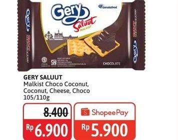 Promo Harga Gery Malkist Saluut Chocolate, Saluut Chocolate Coconut, Saluut Coconut, Saluut Sweet Cheese 105 gr - Alfamidi