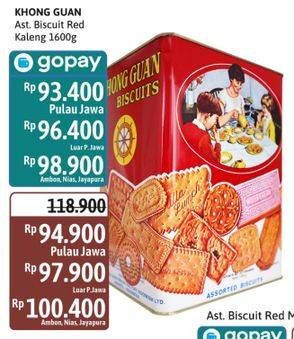 Promo Harga Khong Guan Assorted Biscuit Red Persegi 1600 gr - Alfamidi