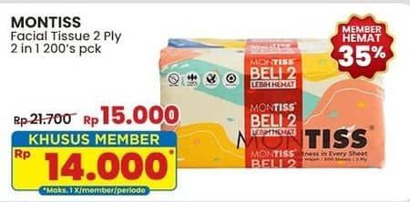 Promo Harga Montiss Facial Tissue per 2 bungkus 200 sheet - Indomaret