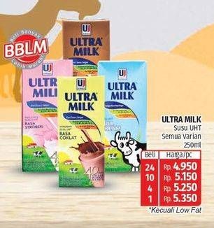 Promo Harga Ultra Milk Susu UHT Kecuali Low Fat Coklat, Kecuali Low Fat Full Cream 250 ml - Lotte Grosir
