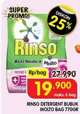 Promo Harga Rinso Anti Noda Deterjen Bubuk + Molto Pink Rose Fresh 770 gr - Superindo