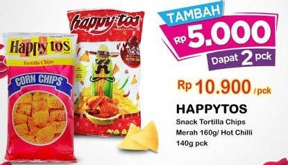 Promo Harga Happy Tos Tortilla Chips Merah, Hot Chili 140 gr - Indomaret