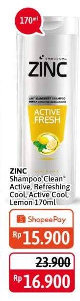 Promo Harga ZINC Shampoo Clean Active, Refreshing Cool, Active Fresh Lemon 170 ml - Alfamidi