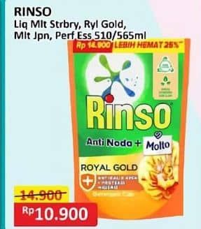 Promo Harga Rinso Liquid Detergent + Molto Korean Strawberry, + Molto Royal Gold, + Molto Japanese Peach, + Molto Purple Perfume Essence 565 ml - Alfamart