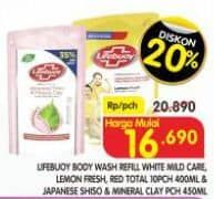 Promo Harga Lifebuoy Body Wash Japanese Shiso Mineral Clay, Lemon Fresh, Mild Care, Total 10 400 ml - Superindo