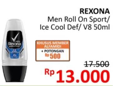 Promo Harga REXONA Men Deo Roll On Sport, Ice Cool, V8 50 ml - Alfamidi
