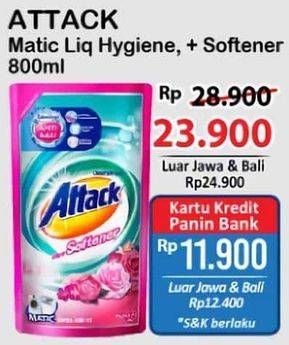 Promo Harga Attack Detergent Liquid Hygiene Plus Protection, Plus Softener 800 ml - Alfamart