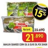 Promo Harga MANJUN Seaweed Corn Oil Laver, Olive Oil per 3 pcs 4 gr - Superindo