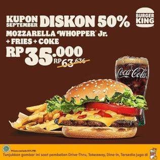 Promo Harga Mozzarella Whopper Jr, Fries, Coke  - Burger King