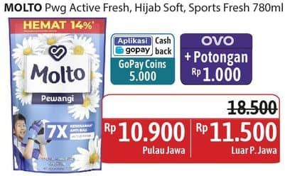 Promo Harga Molto Pewangi Active Fresh, Hijab Soft Fresh, Sports Fresh 780 ml - Alfamidi