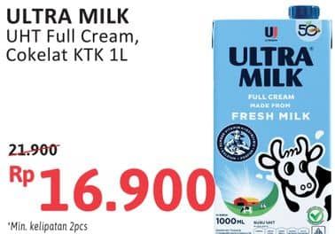 Promo Harga Ultra Milk Susu UHT Full Cream, Coklat 1000 ml - Alfamidi