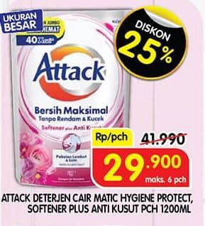 Promo Harga Attack Detergent Liquid Hygiene Plus Protection, Plus Softener 1200 ml - Superindo