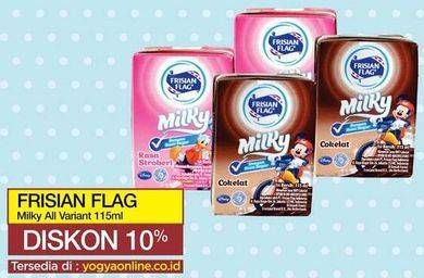 Promo Harga FRISIAN FLAG Susu UHT Milky Chocolate, Strawberry 115 ml - Yogya