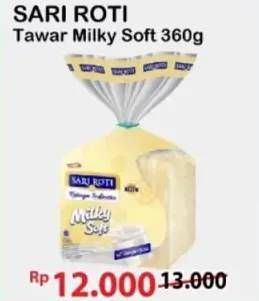 Promo Harga Sari Roti Roti Tawar Milky Soft 360 gr - Alfamart