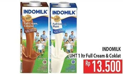 Promo Harga Indomilk Susu UHT Full Cream Plain, Cokelat 1000 ml - Hypermart