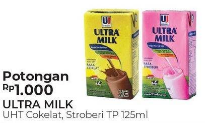 Promo Harga ULTRA MILK Susu UHT Coklat, Stroberi 125 ml - Alfamart
