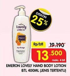 Promo Harga Emeron Lovely White Hand & Body Lotion 500 ml - Superindo