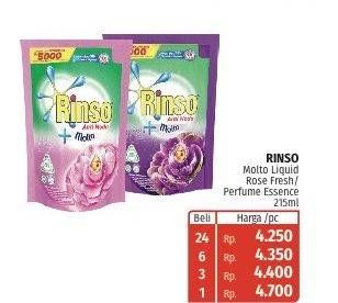 Promo Harga RINSO Liquid Detergent + Molto Pink Rose Fresh, + Molto Purple Perfume Essence 215 ml - Lotte Grosir