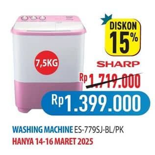 Promo Harga Sharp ES-T79SJ-BL/PK | Washing Machine Twin Tube 7.5kg  - Hypermart