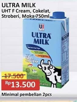 Promo Harga Ultra Milk Susu UHT Coklat, Full Cream, Moka, Stroberi 750 ml - Alfamart