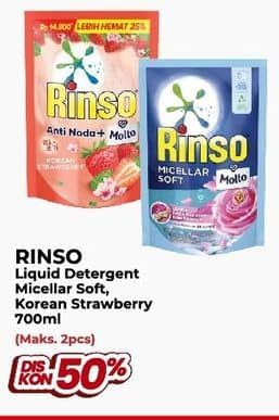 Promo Harga Rinso Liquid Detergent + Molto Micellar Soft, + Molto Korean Strawberry 565 ml - Yogya