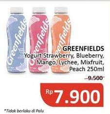 Promo Harga GREENFIELDS Yogurt Drink Lychee, Mango, Mixed Fruit, Peach, Blueberry, Strawberry 250 ml - Alfamidi